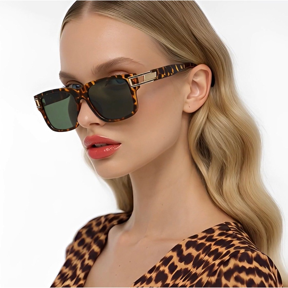 Rectangular Sunglasses Women Full Frame UV400 Leopard Print Bold Shades Lentes